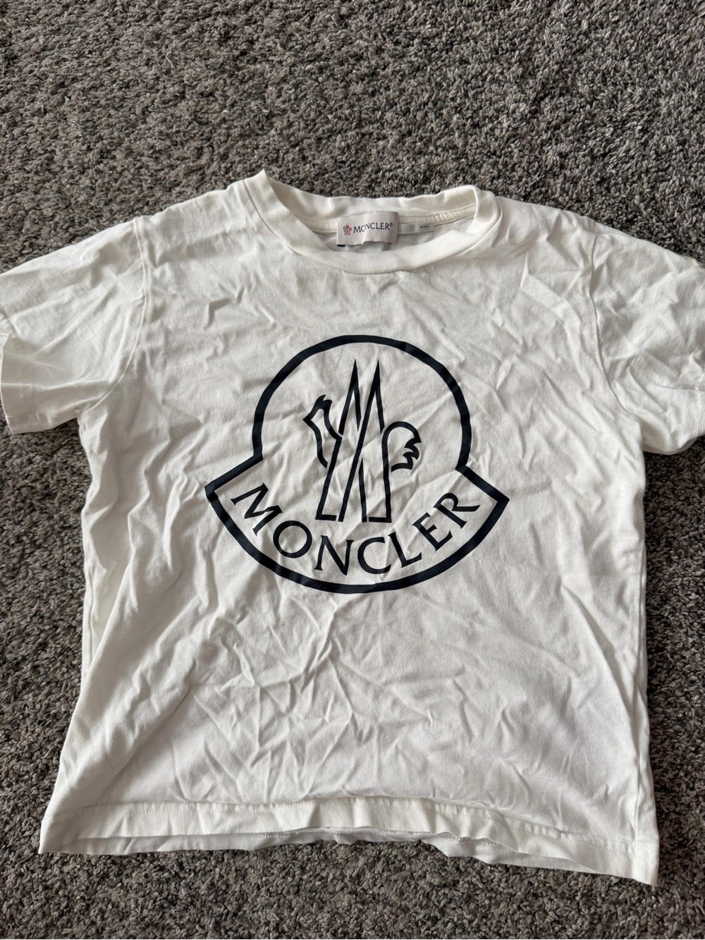 Moncler White Tee with Navy Logo